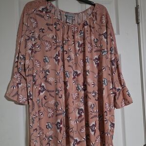 Catherines Pink Floral Blouse with Lace 3/4 Sleeves Size 18/20 1X
